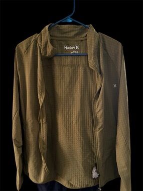 Hurley Olive Green Lightweight Jacket zip up with hood and pockets